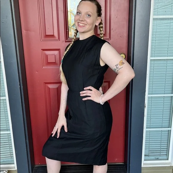 Vintage Dresses | 50s Bombsheel Jean Lang Original Wiggle Dress, Pencil Lbd Black Cocktail Dress | Color: Black | Size: 8
